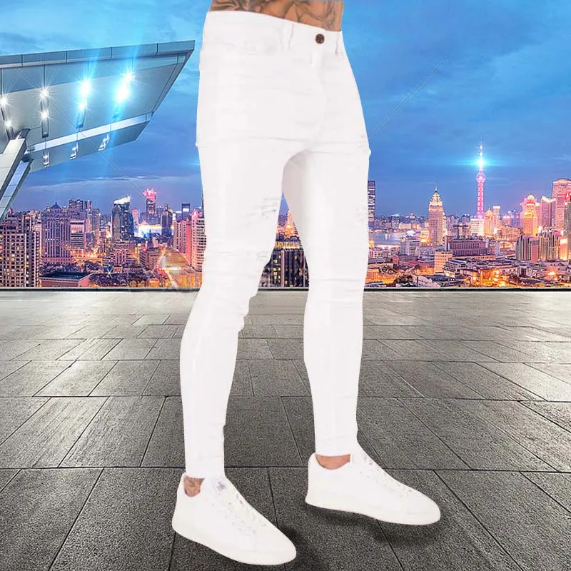 

2023 New Streetwear Jeans Men Fashion Ripped Holes Skinny Destroyed Denim Pants High Quality White Jeans For Men Joggers Pants