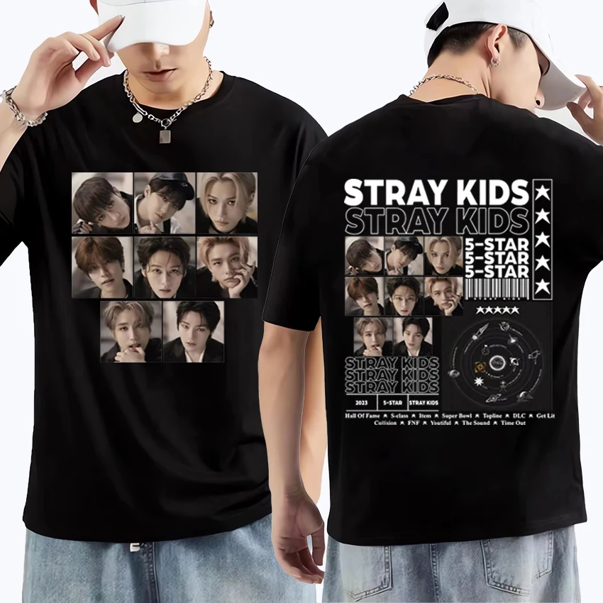 2023 Korea Band Stray Kids New Album 5 Star Graphic Hot sale T Shirt Unisex Casual short sleeve t-shirts Man women ' s Tops 
2023 Korea Band Stray Kids New Album 5 Star Graphic Hot sale T Shirt Unisex Casual short sleeve t-shirts Man women ' s Tops