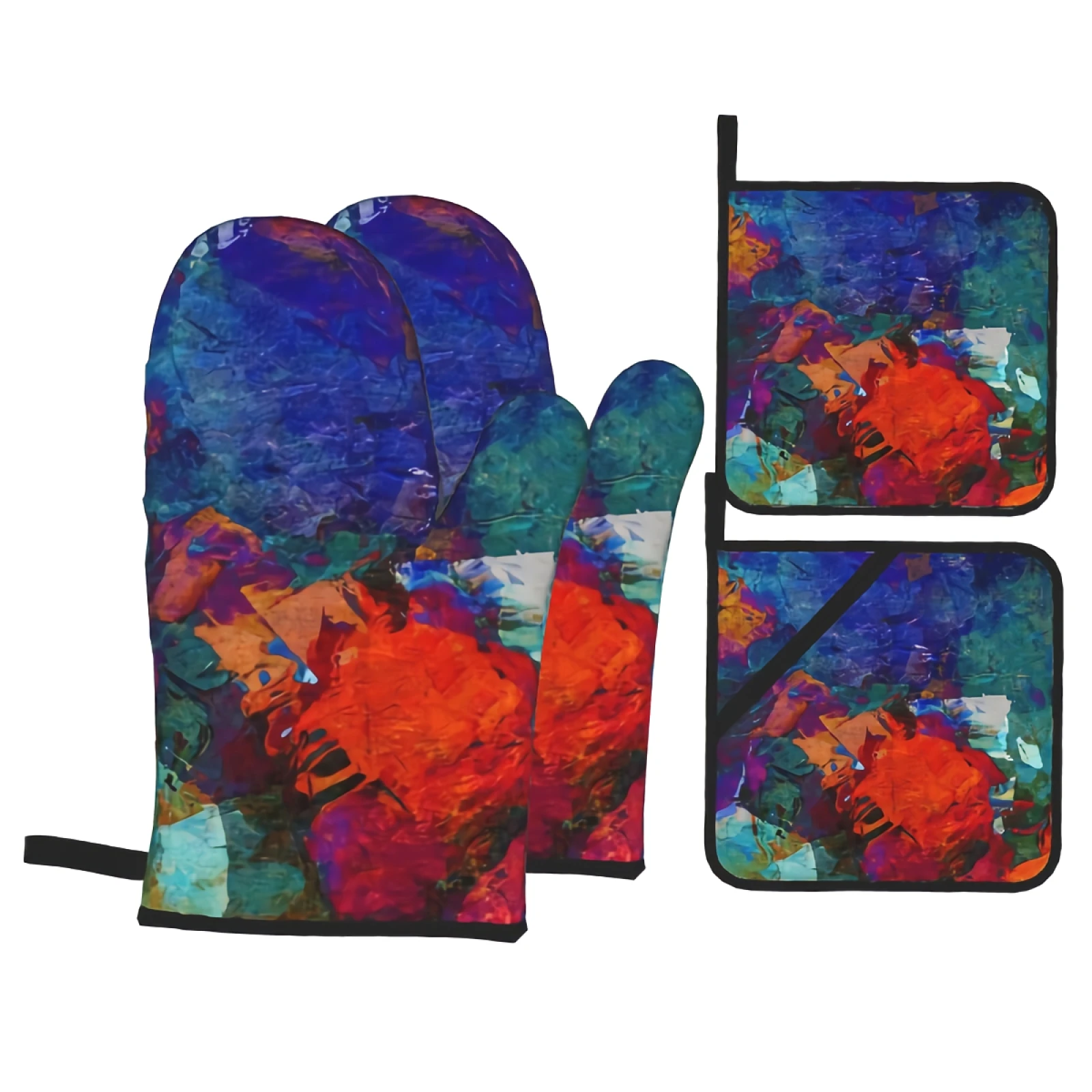 

Abstract Art Oven Mitts and Pot Holders Sets Funny Printed Oven Gloves for Safe BBQ Cooking Baking Grilling Set of 4