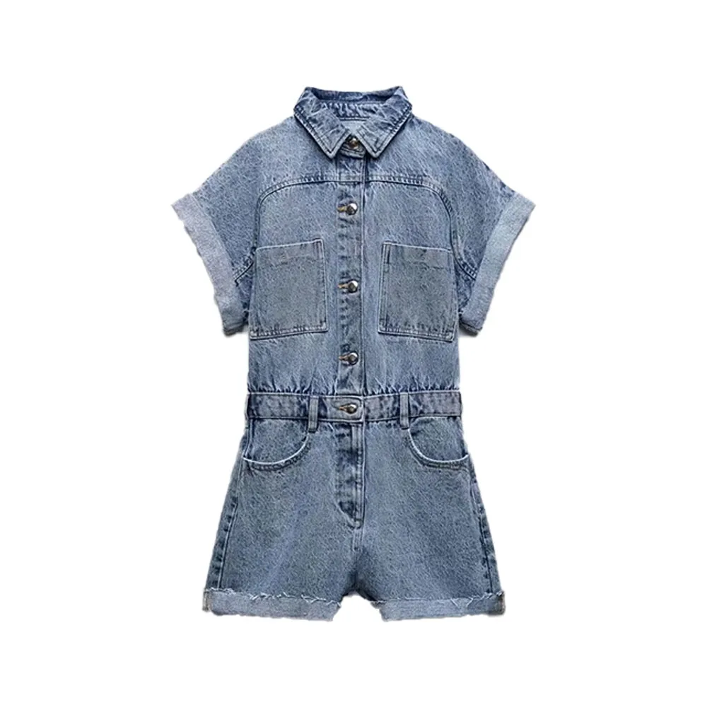 Zach AiIsa Summer New Women's Fashion Lapel Short Sleeve Elastic Waist Single Breasted Casual Pocket Denim Short Jumpsuit
Zach AiIsa Summer New Women's Fashion Lapel Short Sleeve Elastic Waist Single Breasted Casual Pocket Denim Short Jumpsuit