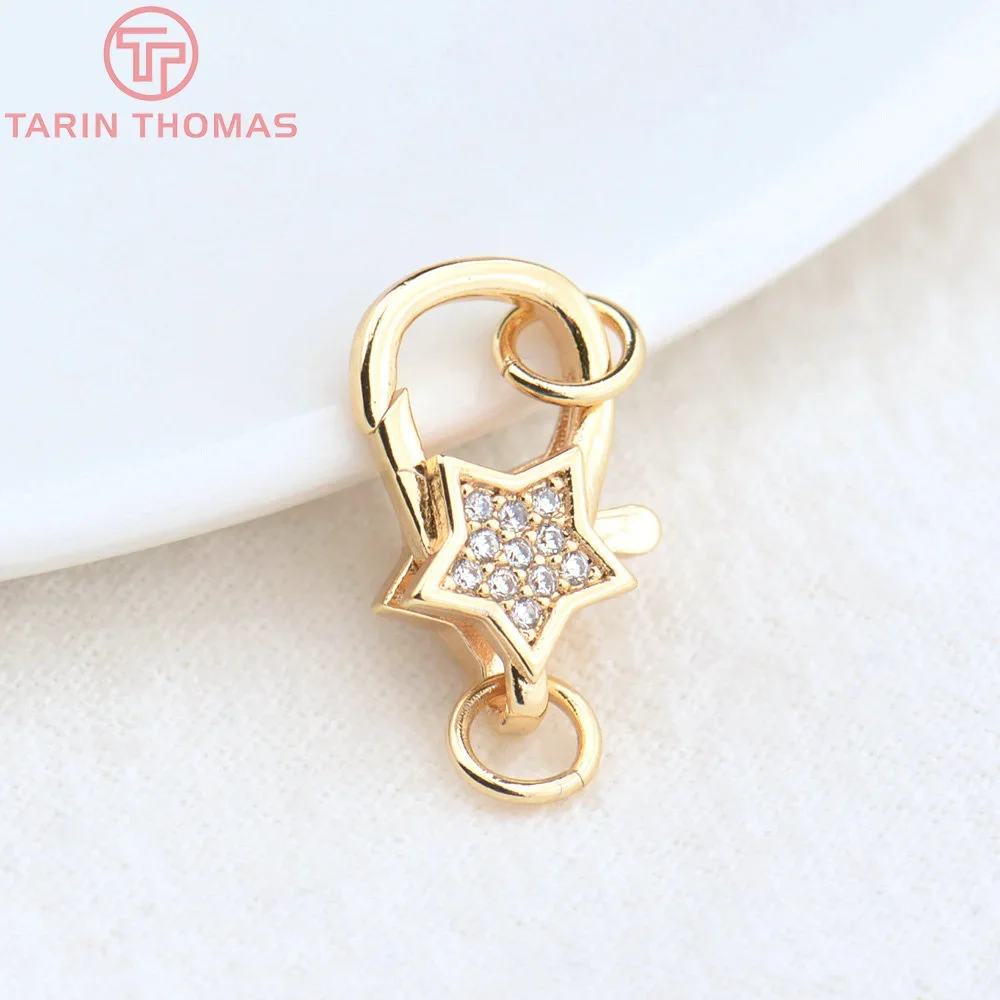 

(4581)2PCS 10x16MM 24K Gold Color Brass with Zircon Star Lobster Clasp Connect Necklaces and Bracelets Jewelry Making Accessorie