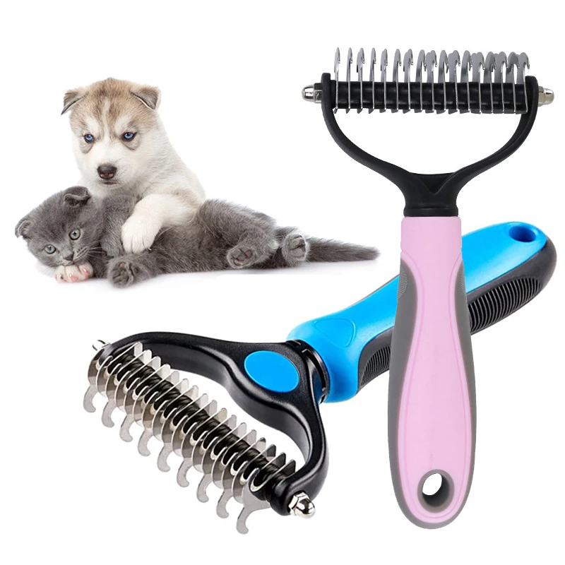 

Pet Fur Knot Cutter Dog Hair Remover Comb Cat Grooming Shedding Tools Double Sided Brush Long Curly Hair Cleaner Pets Products