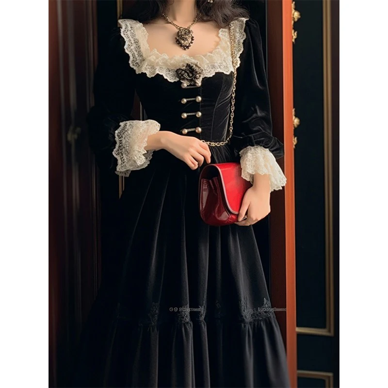 Elegant Women Dress Black Vintage Velvet Long Sleeve Gothic French Style Office Ladies Y2K Casual Evening Party Dresses 2023
Elegant Women Dress Black Vintage Velvet Long Sleeve Gothic French Style Office Ladies Y2K Casual Evening Party Dresses 2023
