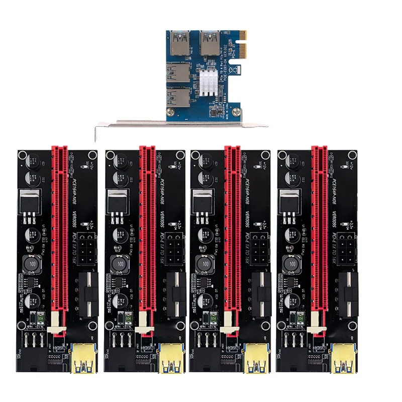 

4Pcs PCI-E Express 1X To 16X Riser 009S Card Adapter PCIE 1 To 4 Slot Port Multiplier Card For BTC Bitcoin Miner Mining