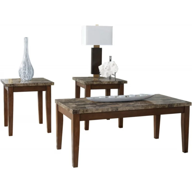 

Signature Design by Ashley Theo Contemporary Faux Marble 3-Piece Occasional Table Set, Includes Coffee Table and 2 End Tables, B