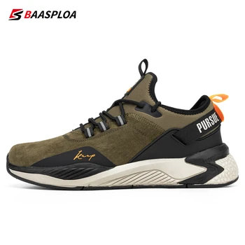 Tênis Casual de Couro Camurça Masculino, Leve e Resistente para Caminhadas e Trekking 7 Baasploa New Men's Suede Shoes Waterproof Sneakers Non-slip Casual Running Fashion Male Damping Outdoor Walking Shoes