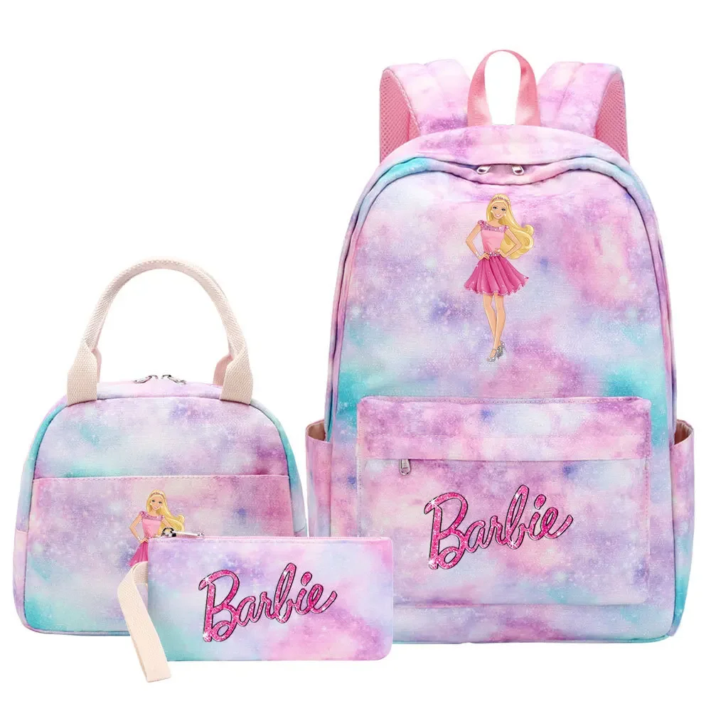 

3PC-SET MINISO Live-action Movie Barbie Peripherals Two-dimensional Schoolbags for Primary and Secondary School Students
