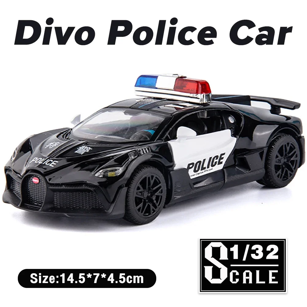 

1:32 Bugatti DIVO Police Metal Cars Toys Diecast Alloy Car Model for Boys Children Toy Vehicles Sound and Light Car Toy Gift