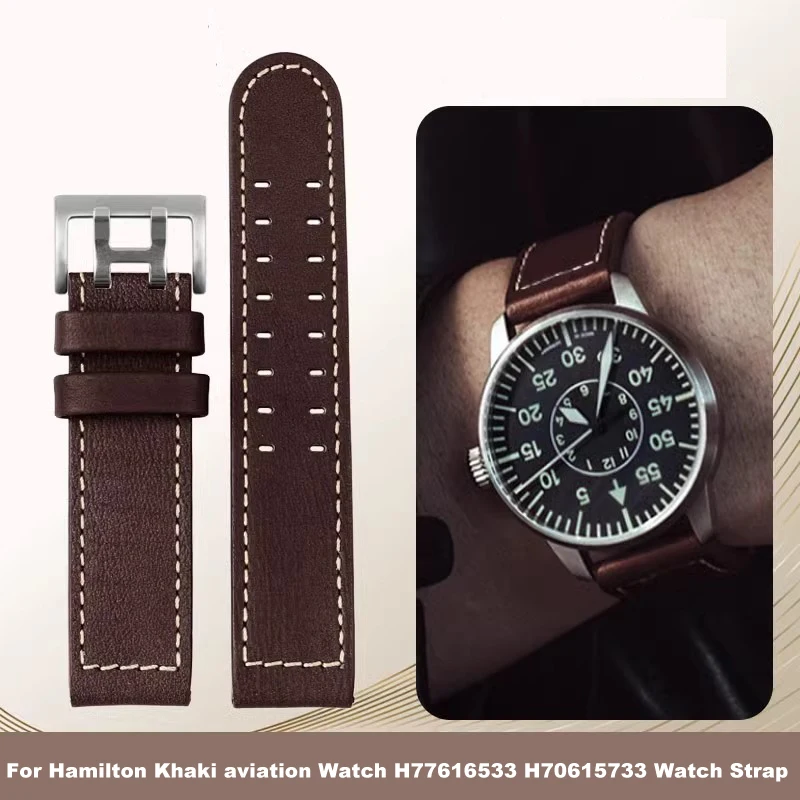 

For Hamilton Khaki aviation Watch H77616533 H70615733 Watch Strap Genuine Leather jazz field Men WatchBand 20 22 Military Style