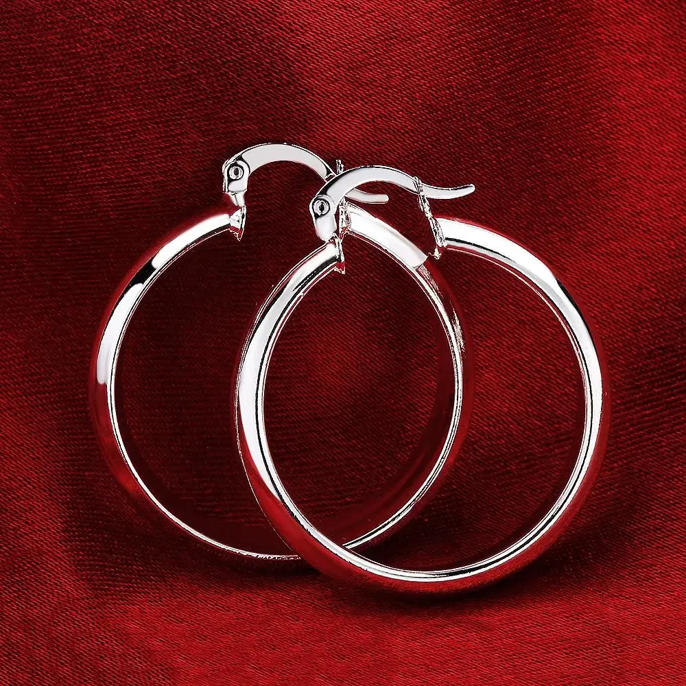 

Hot 925 Sterling Silver Popular 4CM Smooth Big Circle Hoop Earrings for Women Christmas Gift Fine Party Wedding Jewelry