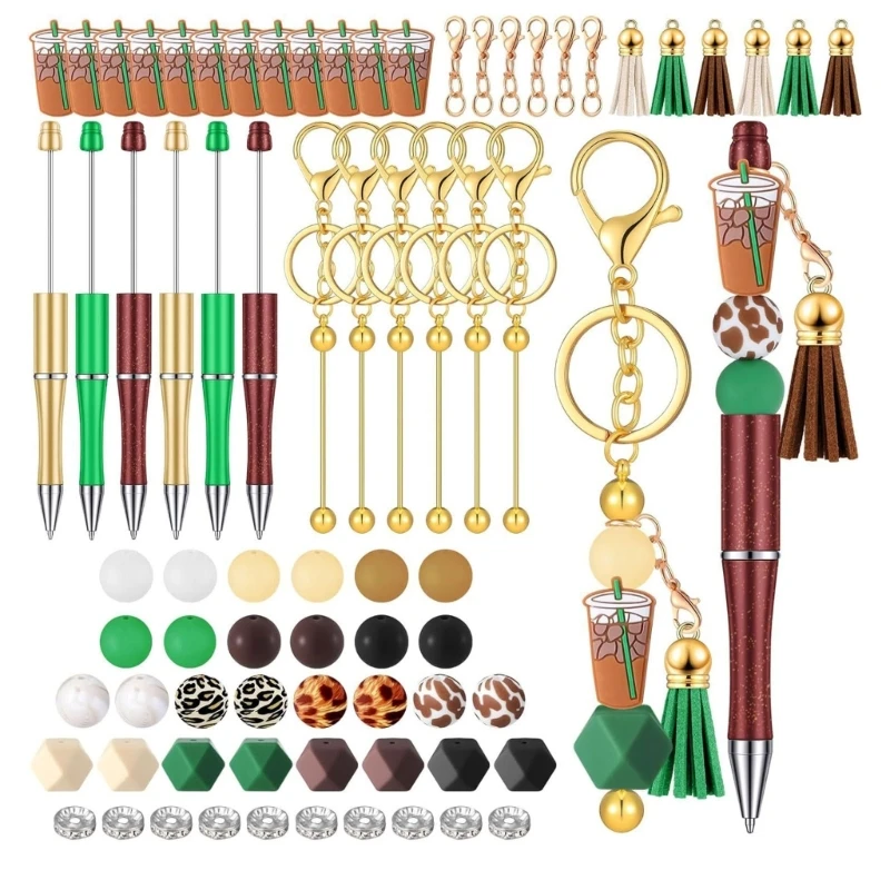 

Y1UB 86Pcs DIY Beadable Ballpoint Pen with Beads, Tassels and Keychain Hooks, DIY Office Stationery for Christmas Party Favor