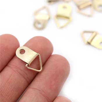 10/100PCS/Lot Golden Triangle D-Ring Hanging Oil Painting Mirror Picture Frame Hanger Art Work Photo Wall Hook Hooks Hangers