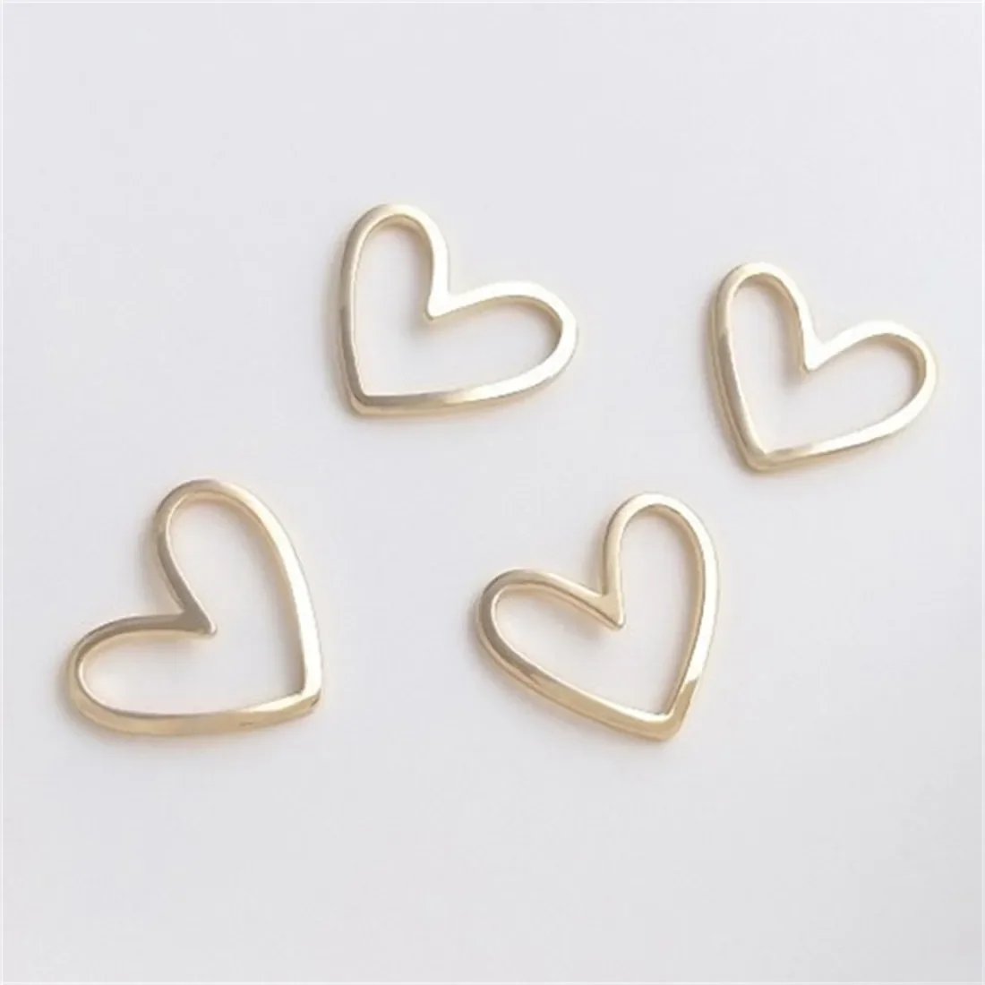 

14K Genuine Gold Hollow Curved Heart Shaped Peach Heart Accessories Handmade DIY Headpiece Connecting Earrings Pendants E011