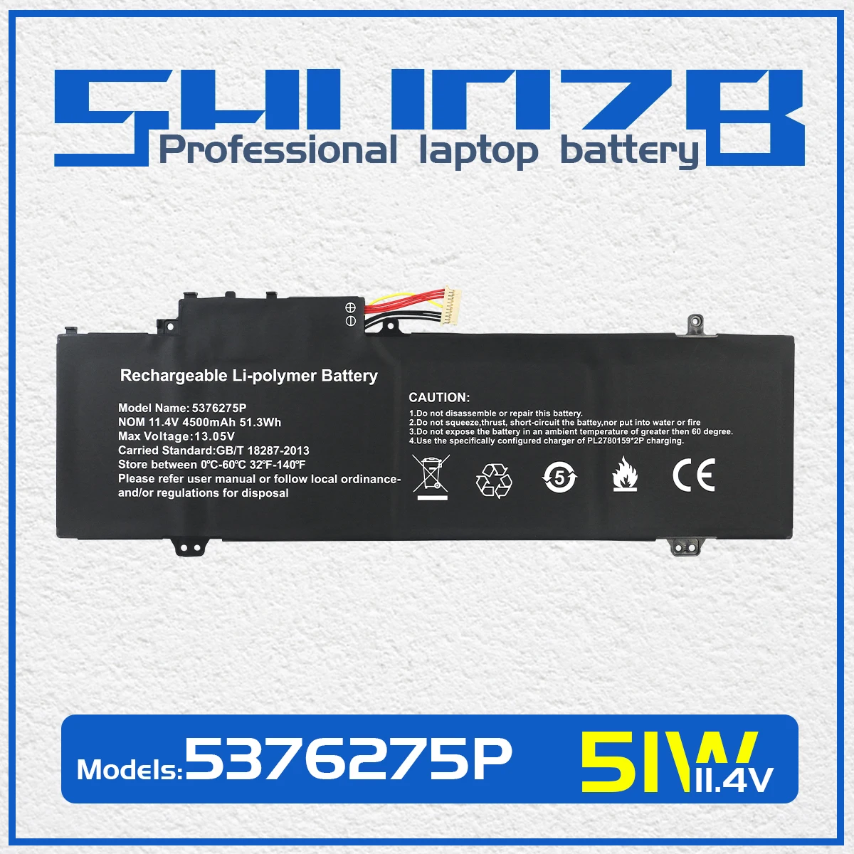 

SHUOZB Laptop Battery For Gateway GWTN141-2 GWTN141-3 GWTN141-4 UTL-509068-3S NV-509067-3S 5376275P 11.4V 51.3Wh 4500mAh