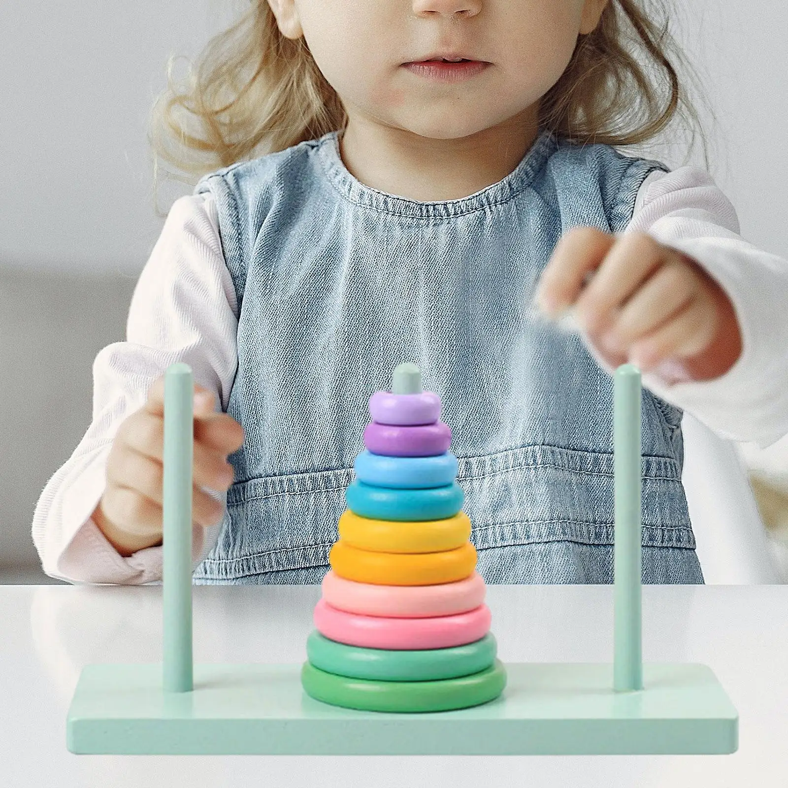 

Rainbow Stacking Rings Toy Sensory Toy Brain Teaser Interactive Counting Game Montessori Toy for Infant Ages 6+ Months Kids