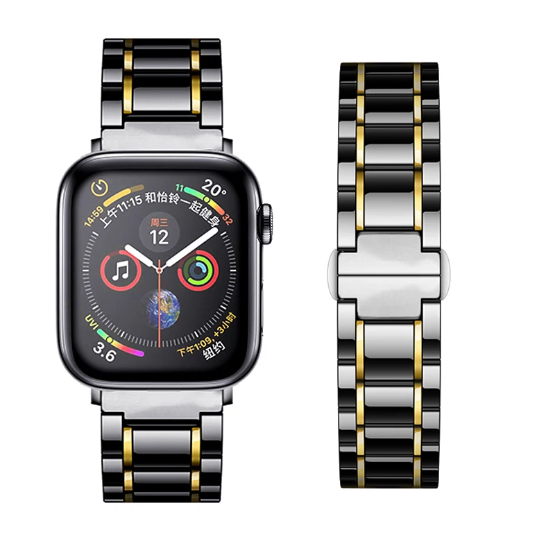 Фото Керамический ремешок для Apple Watch Band 45 мм 44 40 42 38 роскошный металлический браслет из