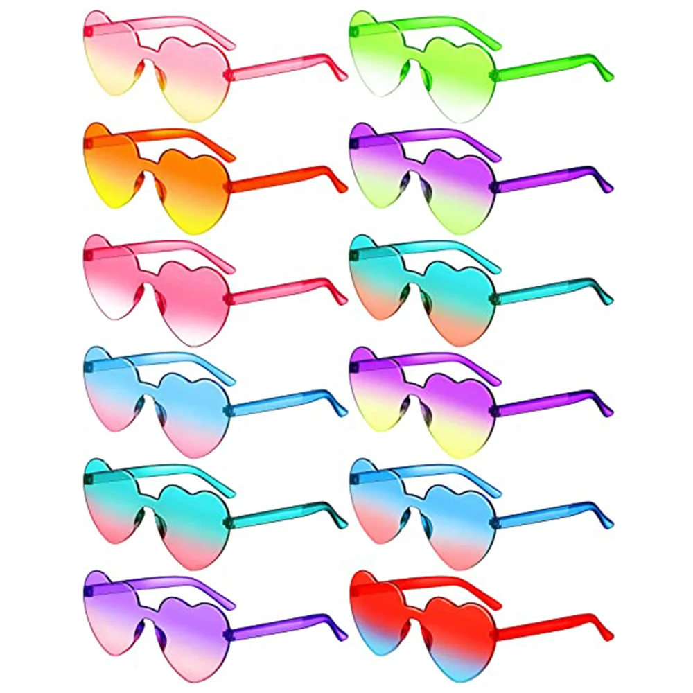 

Love Heart Shape Sunglasses Women Rimless Frame Tint Clear Lens Colorful Gradient Sun Glasses Female Travel Party UV400 Shades