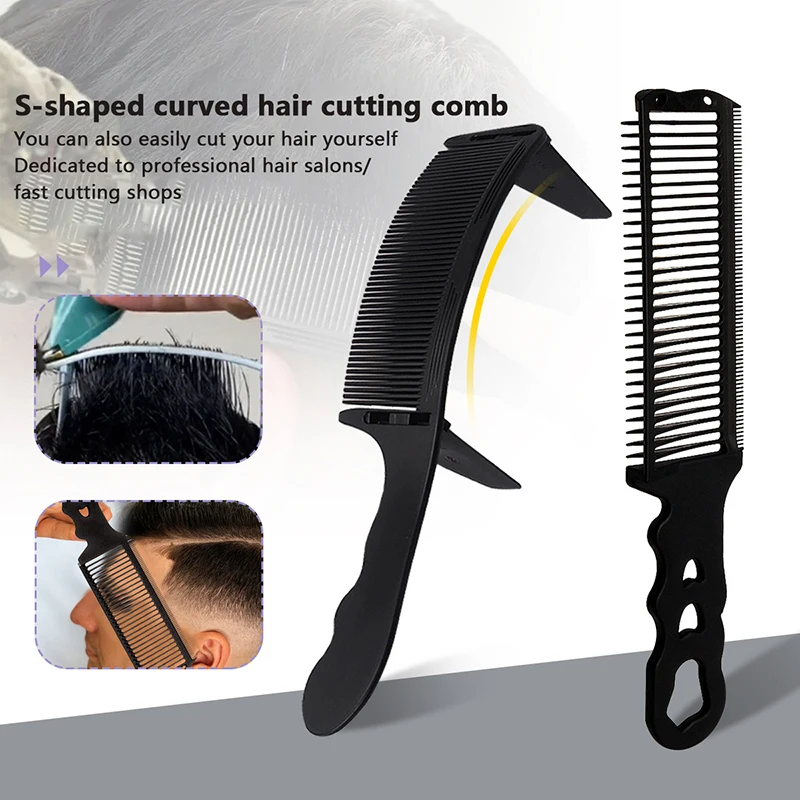 

2Pcs S-shaped Flat Push Clipper Curved Comb Haircutting Combs Hairdressing Caliper Positioning Limit Comb Barber Styling Tools