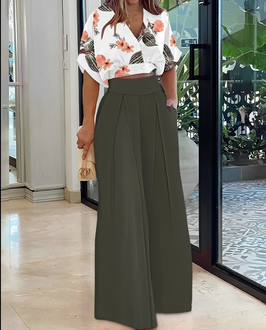 2 Piece Sets Womens Outfits 2023 Autumn New V-neck Short Sleeve Casual Tops & Fashion Wide Leg High Waist Pants Set Streetwear
2 Piece Sets Womens Outfits 2023 Autumn New V-neck Short Sleeve Casual Tops & Fashion Wide Leg High Waist Pants Set Streetwear