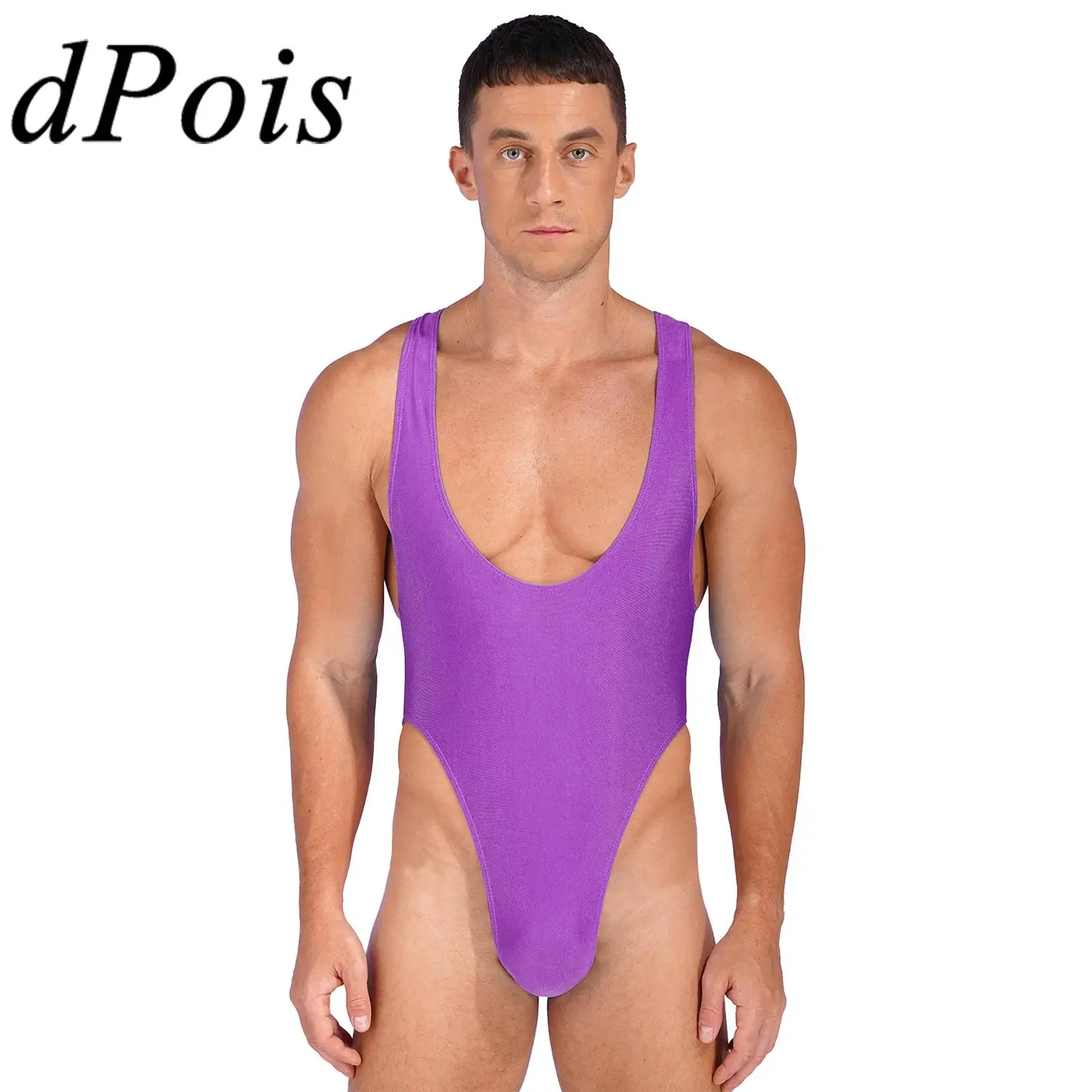 

Swimwear for Mens One Piece Sleeveless Swimsuits Deep U Neck Bodysuit Solid Color High Cut Leotard Swimsuit Homme Beachwear