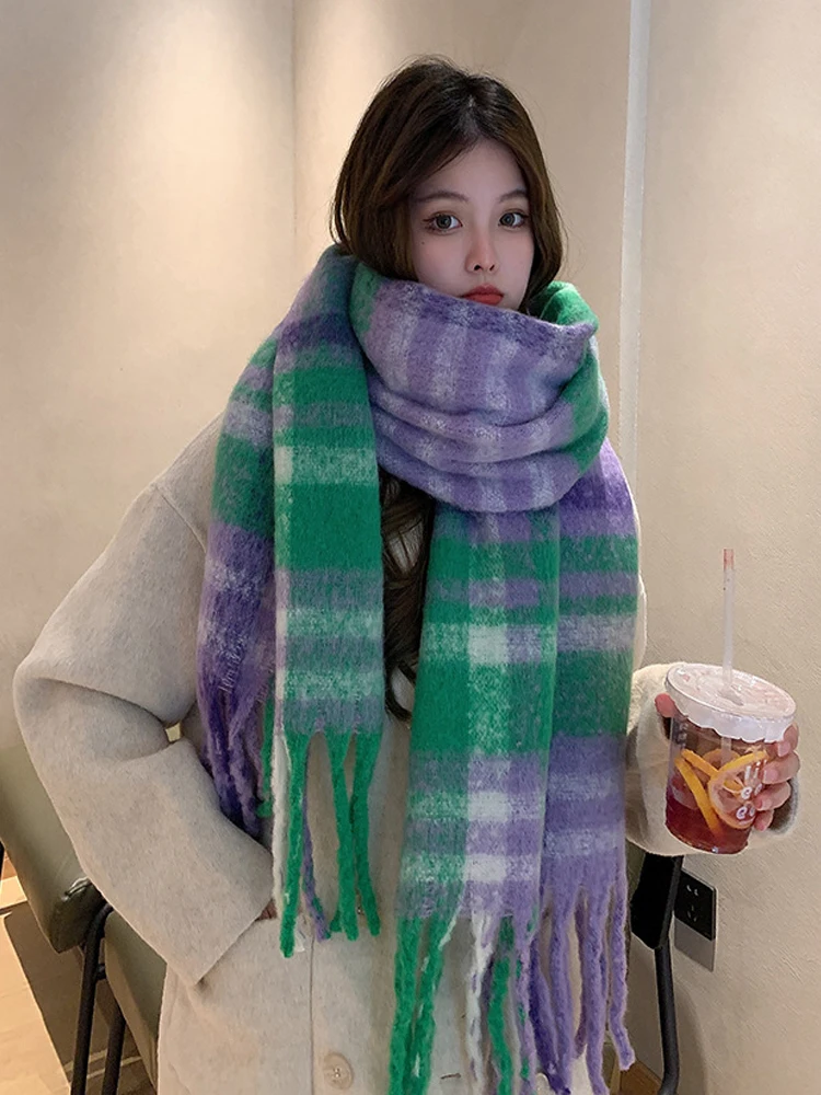 Rainbow Plaid Autumn and Winter Imitation Cashmere Coarse Beard Tassel New Scarf Women's Versatile Mohair Warm Neck Thick Shawl
Rainbow Plaid Autumn and Winter Imitation Cashmere Coarse Beard Tassel New Scarf Women's Versatile Mohair Warm Neck Thick Shawl