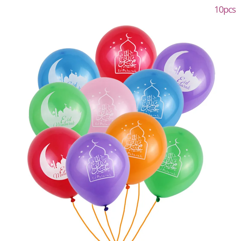 

10pcs Eid Mubarak Latex Balloons Ramadan Decoration 2024 Cake Moon Star Printed Balloon Islamic Muslim Festival Party DIY Decor