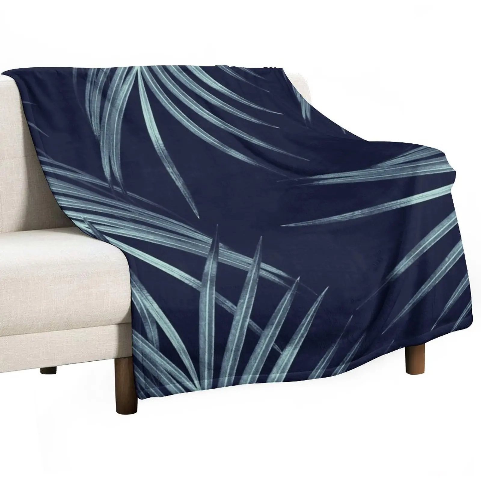 

Navy Blue Palm Leaves Dream #1 #tropical #decor #art Throw Blanket Cute Blanket Plaid Large Blanket Plaid on the sofa