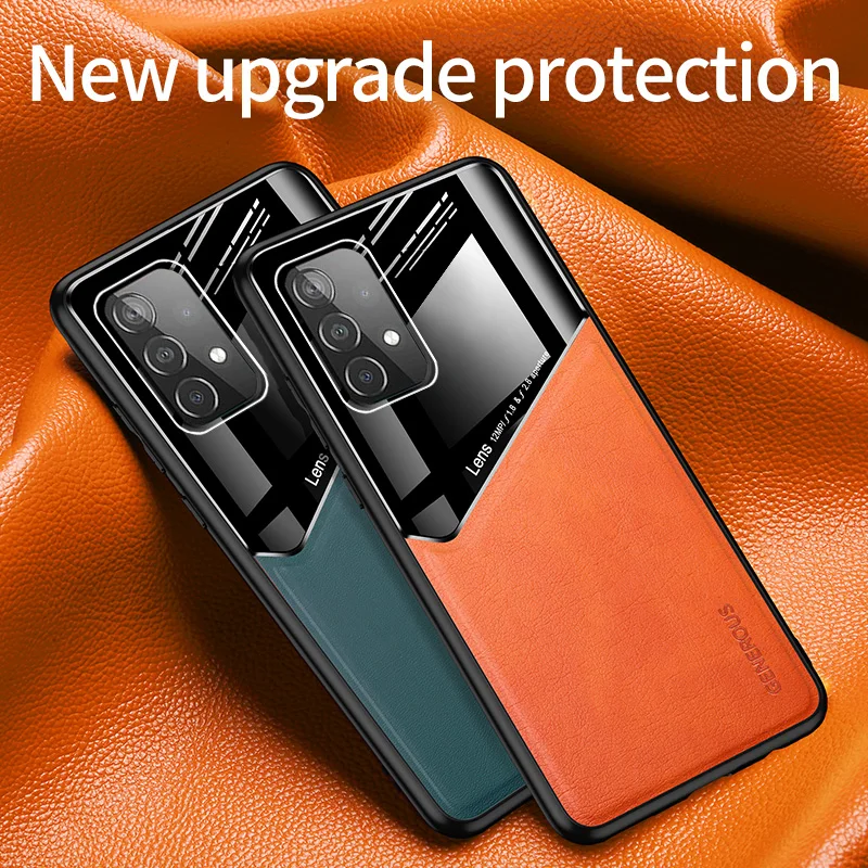 

Car Magnetic Plexiglass Leather Phone Case for Samsung Galaxy S24 S23 S22 S21 FE A32 A52 A33 A53 A14 A15 A34 A54 Protect Cover