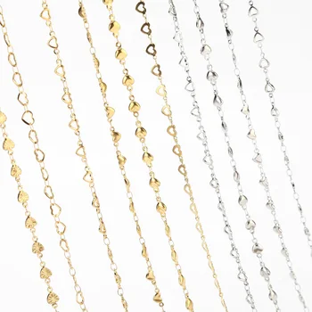 1 Meter Stainless Steel Gold Heart Link Chain Handmade DIY Love Necklace Bracelet Anklets Jewelry Gifts Making Supplies