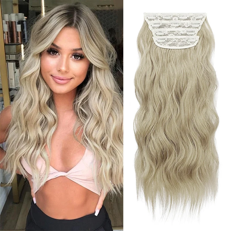 

180g Thick Highlight Hair Piece Long Wavy Clip in Hair Extensions Full Head Synthetic Fiber Hairpieces for Women 20 Inches