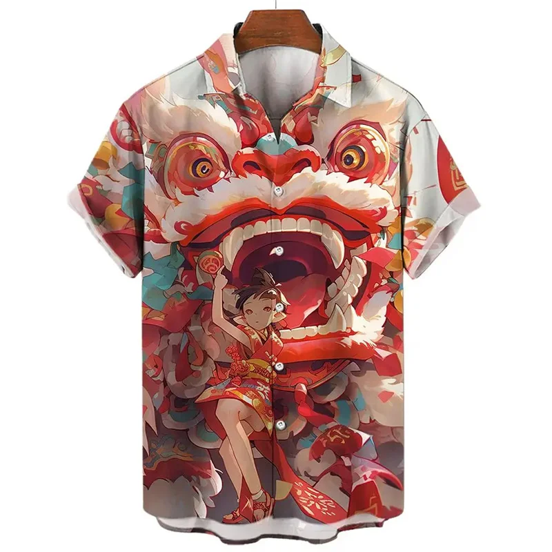 Fashion Hawaiian Shirt Men 3d Lion Dance Printed New Year Short Sleeves Harajuku Tops Holiday Party Oversized Lapel Shirts
Fashion Hawaiian Shirt Men 3d Lion Dance Printed New Year Short Sleeves Harajuku Tops Holiday Party Oversized Lapel Shirts