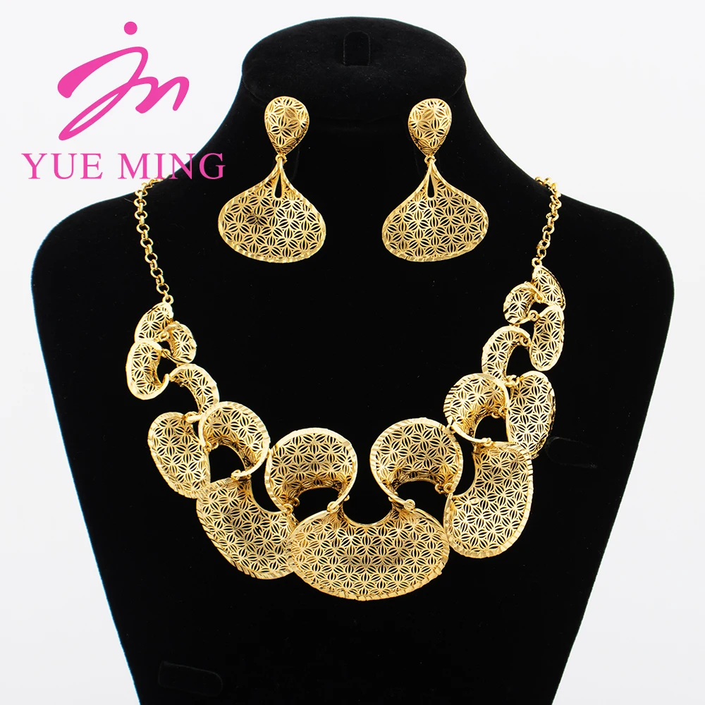 

YM Fashion Jewelry Set For Women African Gold Plated Necklace Copper Earrings Jewellery Sets Moroccan Dubai Bridal Wedding Gifts