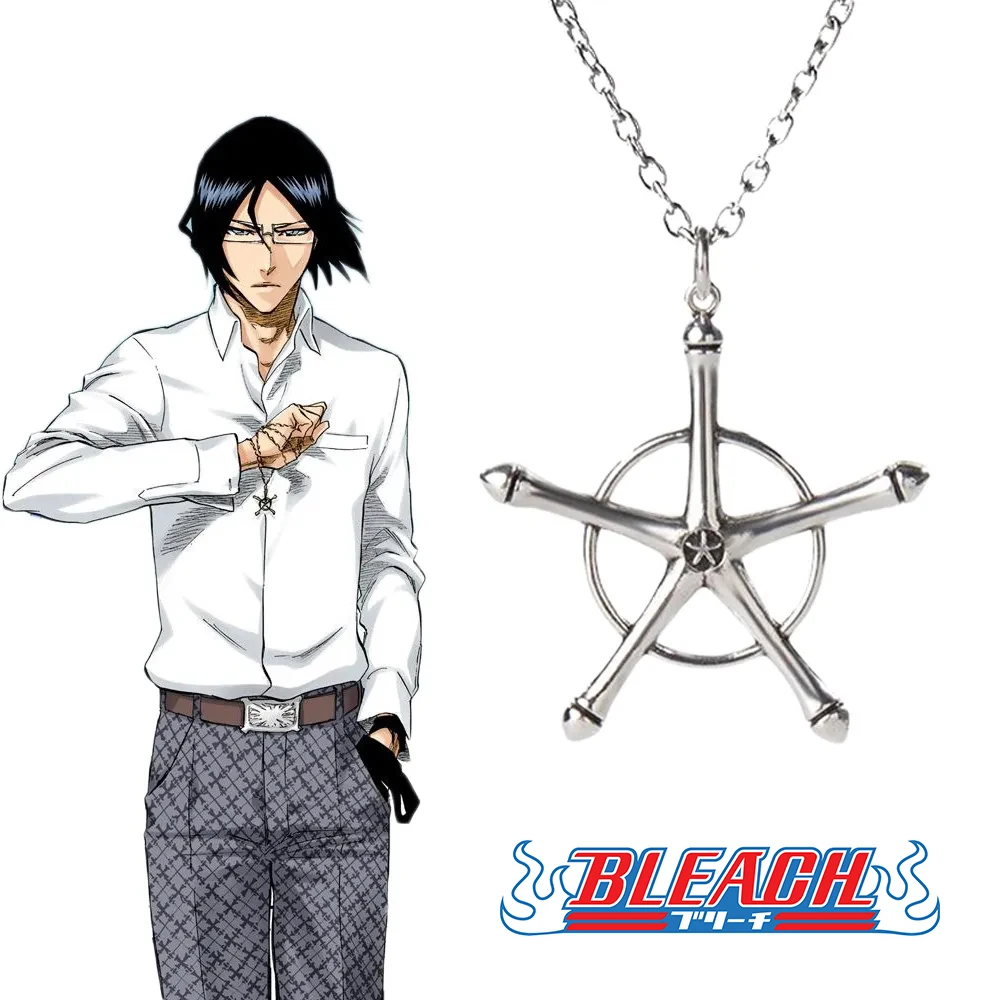 

60cm Anime Bleach Necklace Cosplay Costume Props Alloy Ishida Uryuu Ginreigojiaku Amulet Pendant Jewelry Halloween Accessories