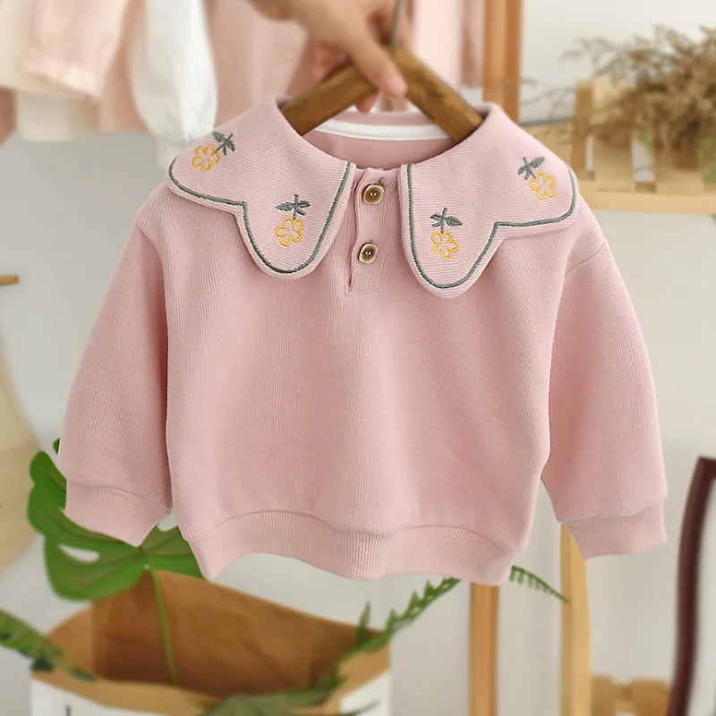 

2023 New Clothes Child Girl Long Sleeve Crew Neck Spring Autumn Casual Fashion All-match Printed Solid Color Comfortable Tops