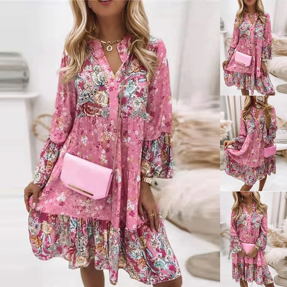 Summer Women's Boho Floral V Neck Mini Dress Ladies Summer Holiday Long Sleeve Sundress Holiday Beach
Summer Women's Boho Floral V Neck Mini Dress Ladies Summer Holiday Long Sleeve Sundress Holiday Beach