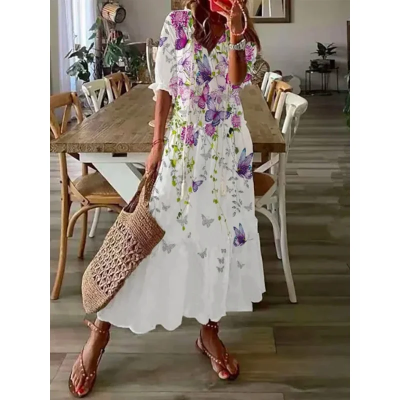 Женское винтажное платье с V-образным вырезом, коротким рукавом 
Женское винтажное платье с V-образным вырезом, коротким рукавом