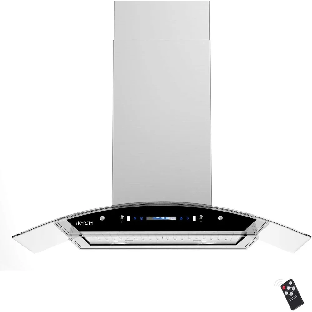 

Upgrated 36"Island Mount Range Hood,900 CFM Ducted Range Hood with 4 Speed Fan,Stainless Steel& Tempered Glass Range Hood