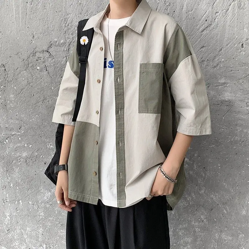Summer Patchwork Short Sleeve Shirts Men's Harajuku Casual Loose Youth Trendy Patchwork Pockets Square Collar Button Shirt Tops
Summer Patchwork Short Sleeve Shirts Men's Harajuku Casual Loose Youth Trendy Patchwork Pockets Square Collar Button Shirt Tops