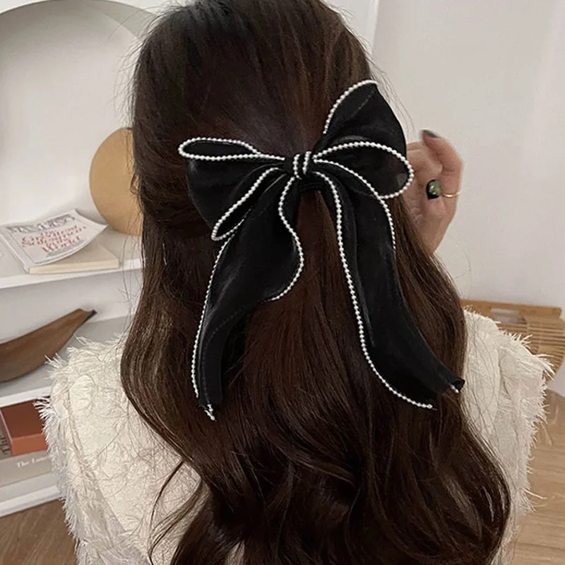 

Fashion Butterfly Pearl Ribbon Hair Clips for Women Korean Design Elegant Bowknot Spring Hairpin Hair Accessories