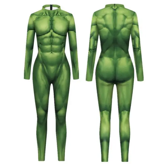

Cosplay Costume Halloween Carnival Purim Green Muscle 3D Print Men Jumpsuit Zentai Bodysuit Women Men Holiday Party Wear Catsuit