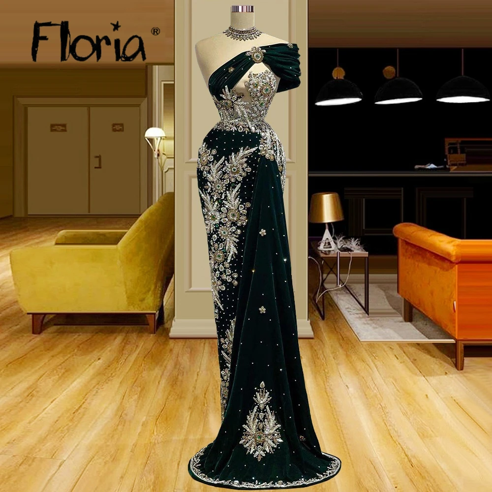 Dark Green Velvet Embroidery Evening Dress Luxury Off Shoulder Formal Occasion Dresses Arabic Wedding Party Gown Tailor-made
Dark Green Velvet Embroidery Evening Dress Luxury Off Shoulder Formal Occasion Dresses Arabic Wedding Party Gown Tailor-made