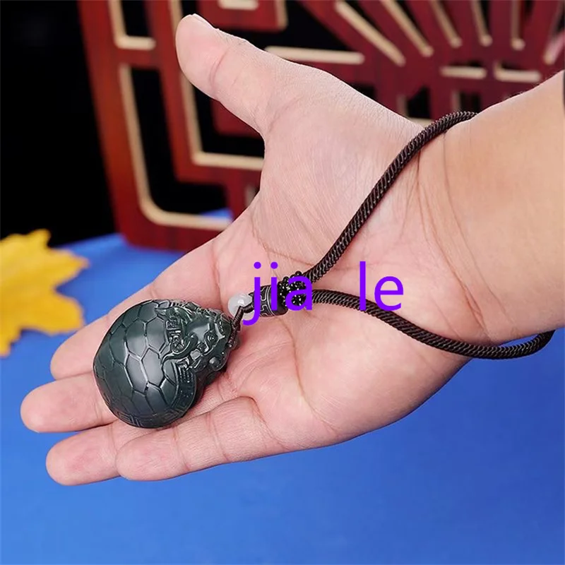 

Jia Le/ 100% Natural Hetian Cyan Jade Longevity Dragon Turtle Necklace Pendant Fashion Personalized Men and Women Couple Gifts