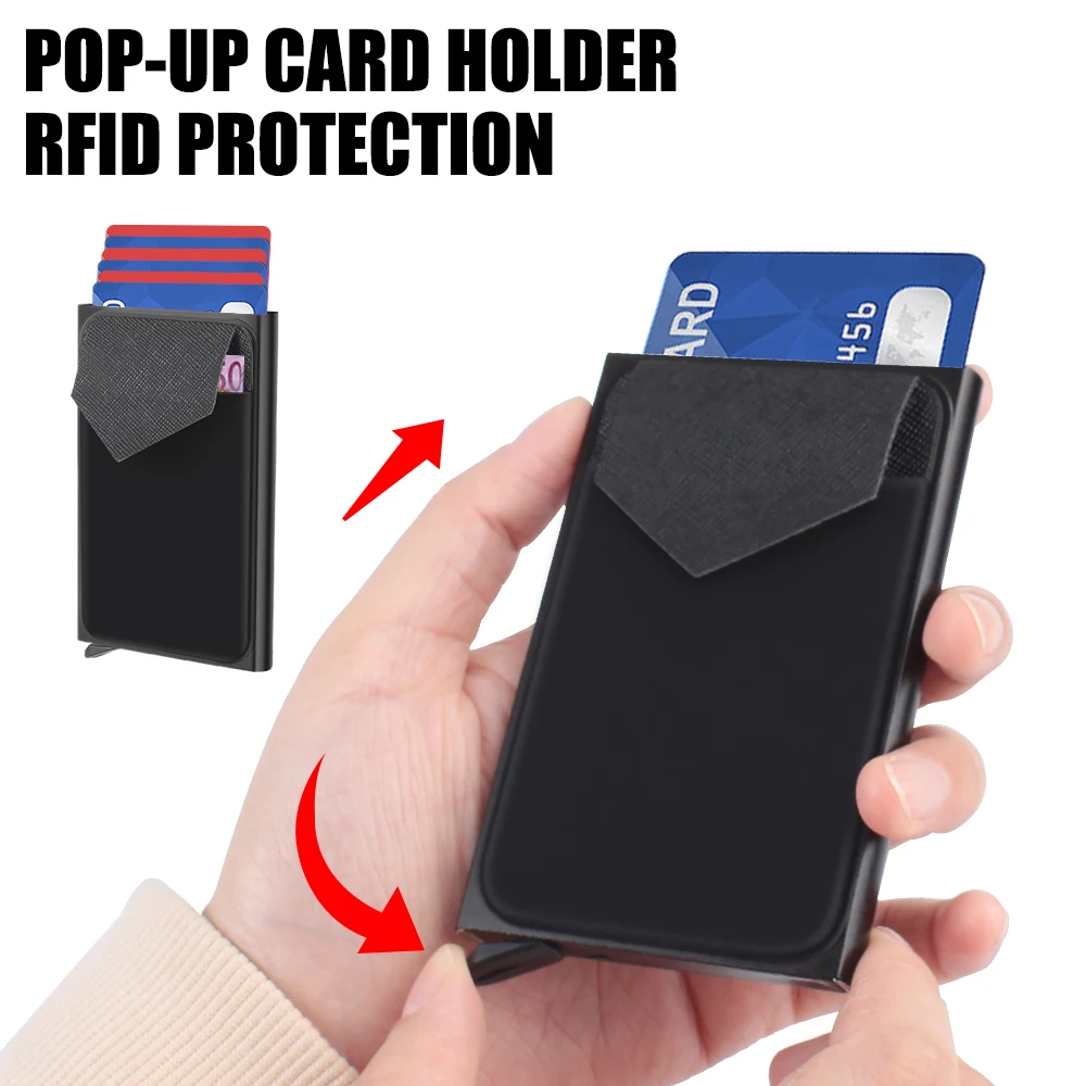 

RFID-кошелек, удостоверение личности, кредитница, ультратонкий автоматический популярный Алюминиевый футляр для кредитных карт с эластичной задней крышкой
