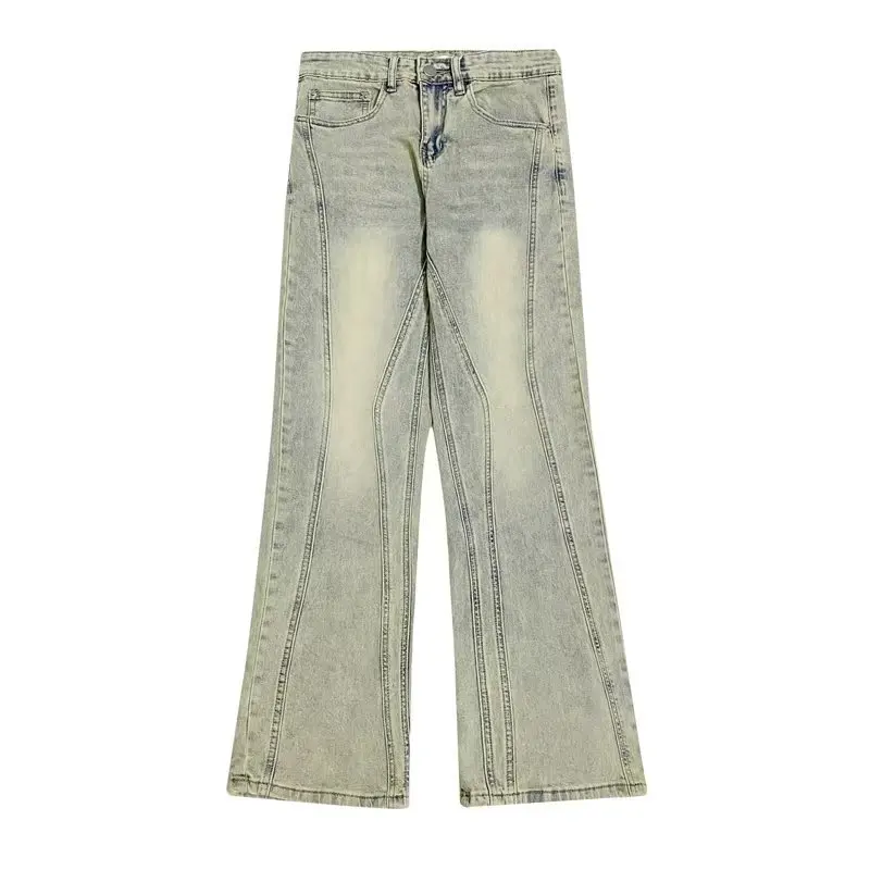 

Yellow Washed Striped Spliced Jeans Flare Pants Male and Female Straight Loose Casual Cargos Y2K Hip Hop Baggy Denim Trousers