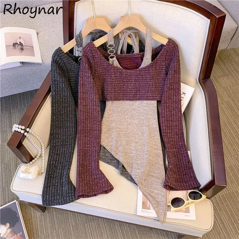 Women Two Piece Sets Long Sleeve Knitted Tops Sexy Slash Neck Off Shoulder Autumn Lace-up Tanks Hollow Out Irregular Simple Soft
Women Two Piece Sets Long Sleeve Knitted Tops Sexy Slash Neck Off Shoulder Autumn Lace-up Tanks Hollow Out Irregular Simple Soft
