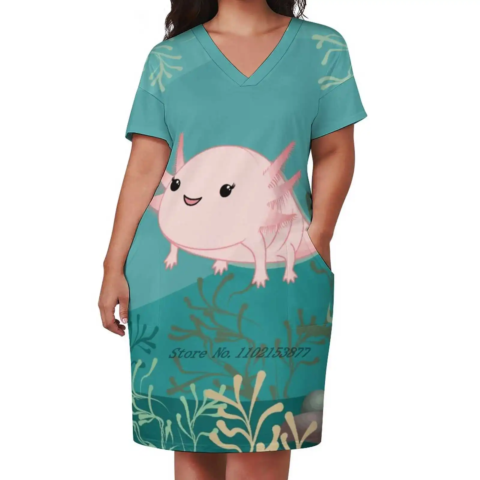 Axolotl Baby Kawaii Loose Pocket Dress Women'S Printed Dresses V Neck Casual Dress New Design Vector Axolotl Baby Kawaii Cute
Axolotl Baby Kawaii Loose Pocket Dress Women'S Printed Dresses V Neck Casual Dress New Design Vector Axolotl Baby Kawaii Cute