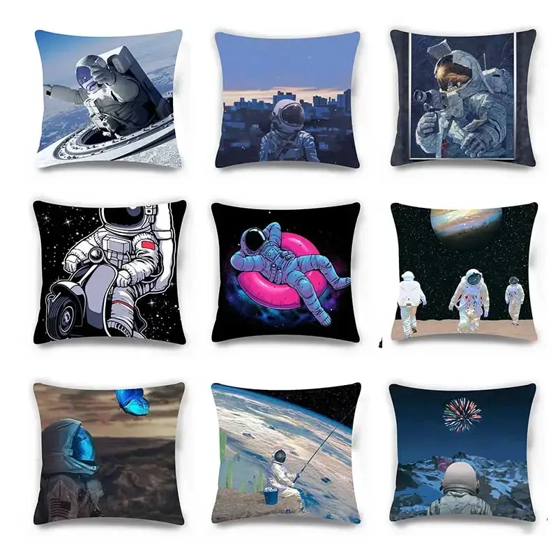 

Customizable Home Lumbar Sofa Decorative Pillowcase Astronaut Cosmic Planet Spaceship Cushion Cover