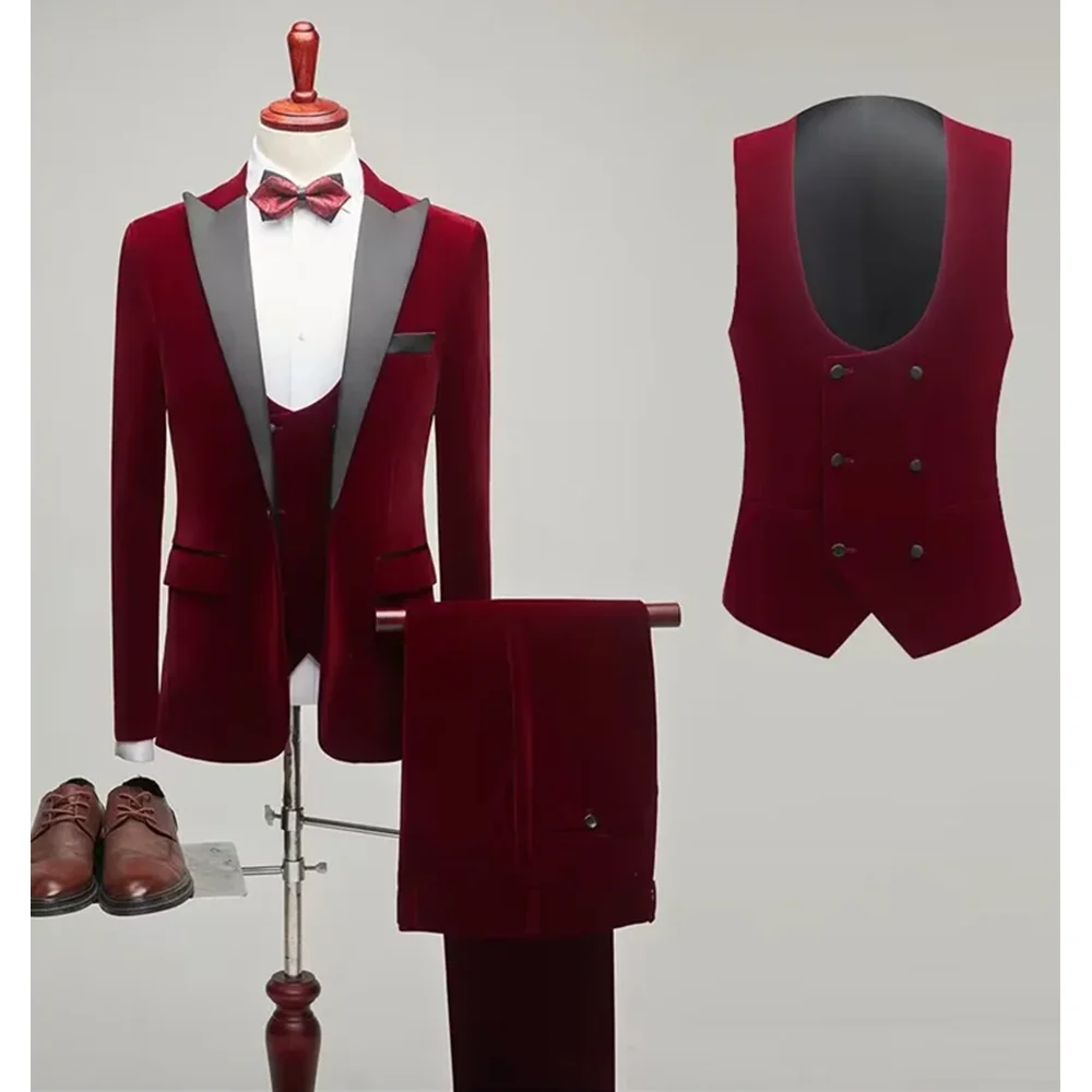 Autumn Winter Velvet Men's Suit 3 Piece Set Jacket Vest Pants Slim Fit Wedding Groom Tuxedo Business Blazer Casual Costume Homme
Autumn Winter Velvet Men's Suit 3 Piece Set Jacket Vest Pants Slim Fit Wedding Groom Tuxedo Business Blazer Casual Costume Homme