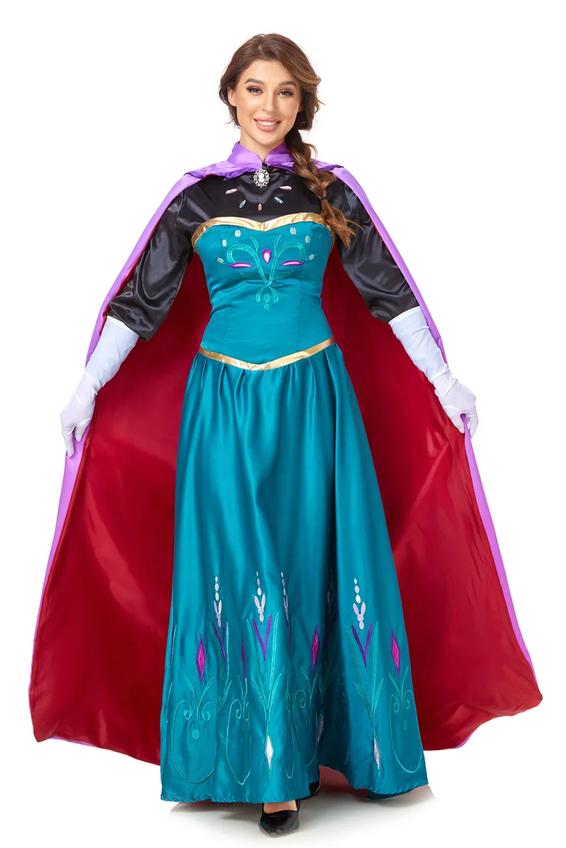 

Adults Snow Queen Elsa Cosplay Costume Frozen Anna Princess Long Dress with Clocak Party Dresses for Women Halloween Fancy Dress