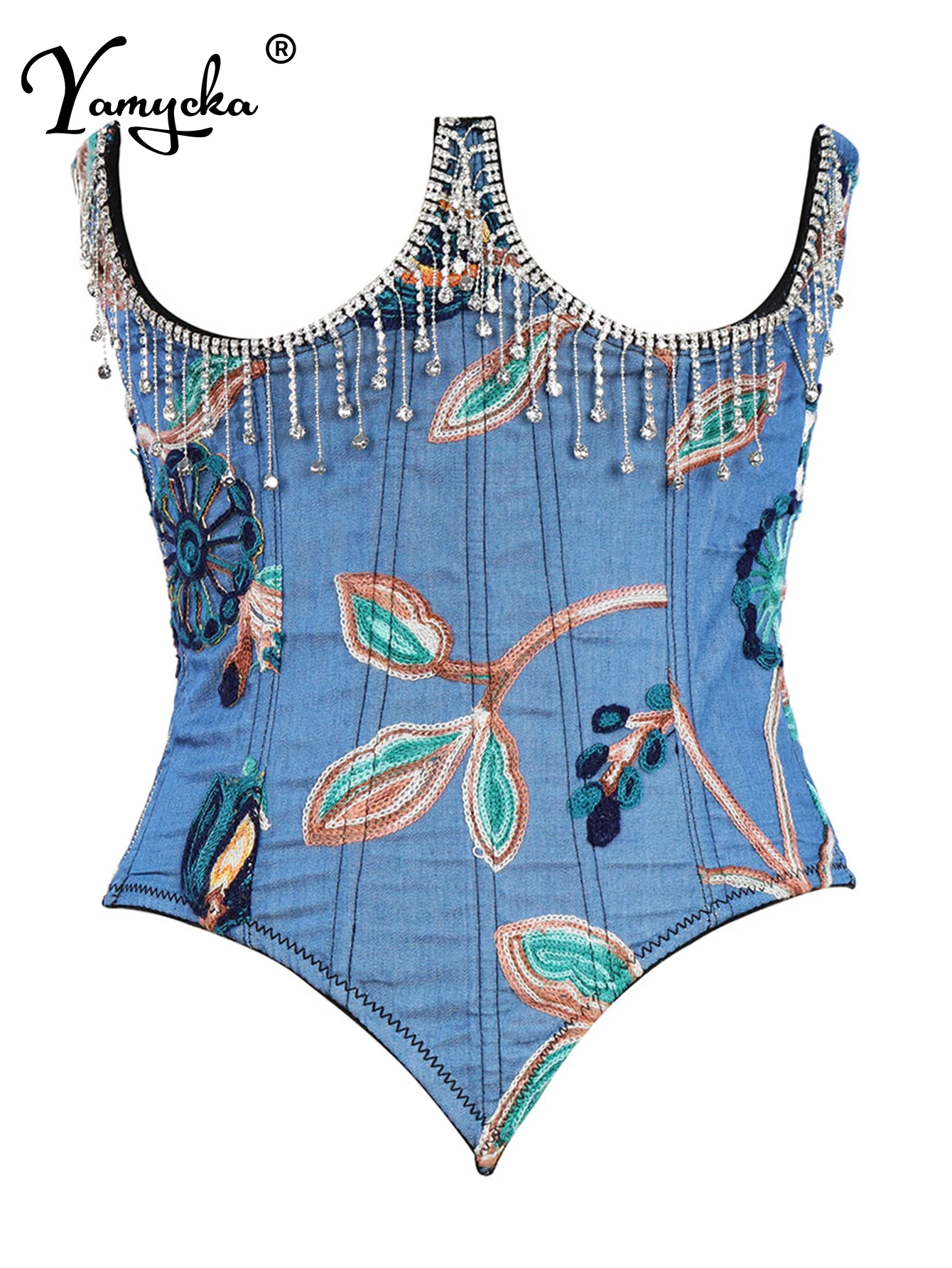 Sexy floral halter denim Rhinestone corset crop top women summer vintage y2k clothes club party top festival outfit womens tops
Sexy floral halter denim Rhinestone corset crop top women summer vintage y2k clothes club party top festival outfit womens tops